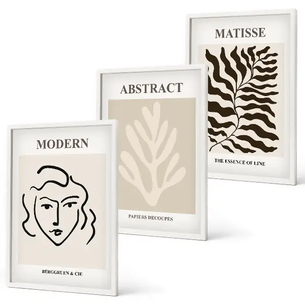 Juego de 3 cuadros de arte Matisse con diseño de rostros y hojas