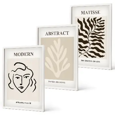 Juego de 3 cuadros de arte Matisse con diseño de rostros y hojas
