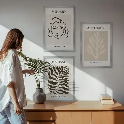 Juego de 3 cuadros de arte Matisse con diseño de rostros y hojas