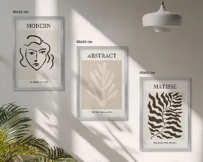 Juego de 3 cuadros de arte Matisse con diseño de rostros y hojas