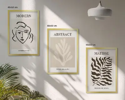 Juego de 3 cuadros de arte Matisse con diseño de rostros y hojas