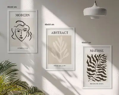 Juego de 3 cuadros de arte Matisse con diseño de rostros y hojas