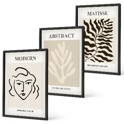 Juego de 3 cuadros de arte Matisse con diseño de rostros y hojas