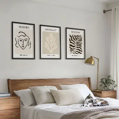 Juego de 3 cuadros de arte Matisse con diseño de rostros y hojas