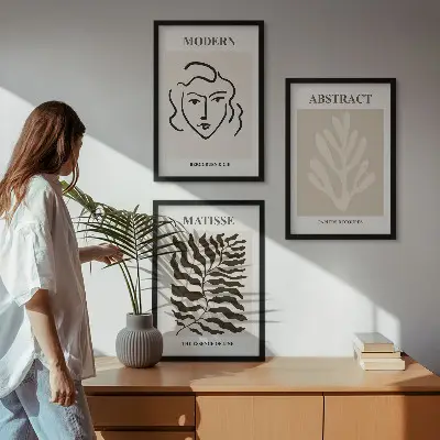 Juego de 3 cuadros de arte Matisse con diseño de rostros y hojas