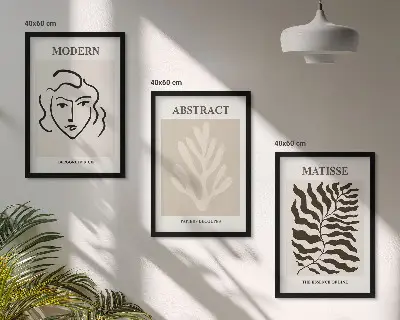 Juego de 3 cuadros de arte Matisse con diseño de rostros y hojas