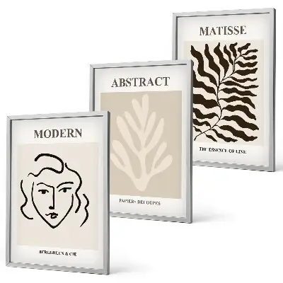 Juego de 3 cuadros de arte Matisse con diseño de rostros y hojas