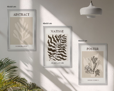 Set de 3 cuadros para salón patrones de plantas de color marrón beige