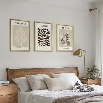 Set de 3 cuadros para salón con patrones de plantas en tonos marrón beige