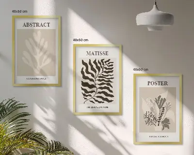 Set de 3 cuadros para salón con patrones de plantas en tonos marrón beige