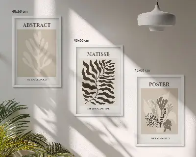 Set de 3 cuadros para salón con patrones de plantas en tonos marrón beige