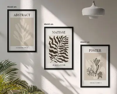 Set de 3 cuadros para salón con patrones de plantas en tonos marrón beige