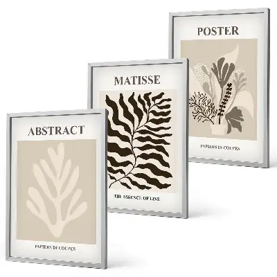 Set de 3 cuadros para salón con patrones de plantas en tonos marrón beige
