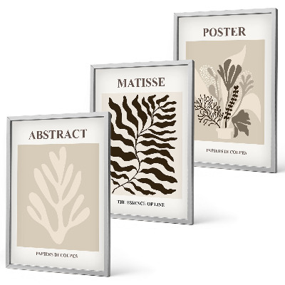 Set de 3 cuadros para salón patrones de plantas de color marrón beige