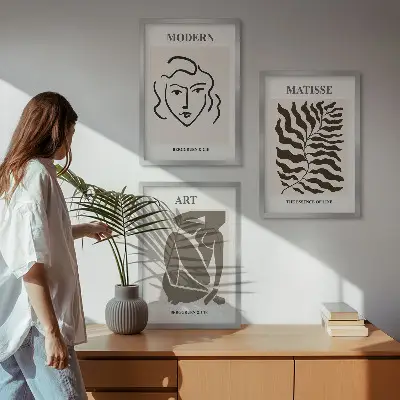 Juego de 3 cuadros con diseño de gráficos líneas y caracteres con estilo