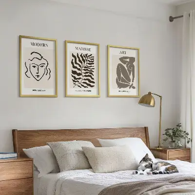 Juego de 3 cuadros con diseño de gráficos líneas y caracteres con estilo