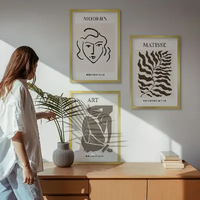 Juego de 3 cuadros con diseño de gráficos líneas y caracteres con estilo