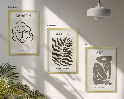 Juego de 3 cuadros con diseño de gráficos líneas y caracteres con estilo