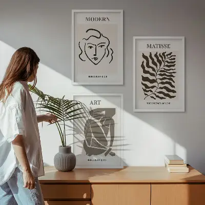 Juego de 3 cuadros con diseño de gráficos líneas y caracteres con estilo