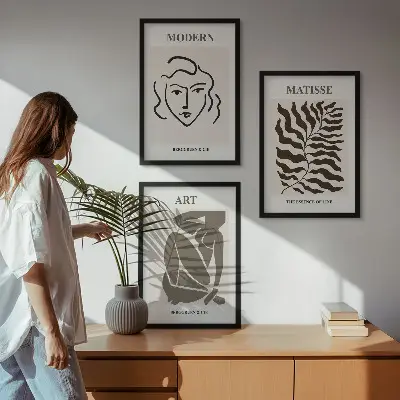 Juego de 3 cuadros con diseño de gráficos líneas y caracteres con estilo