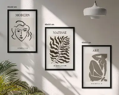 Juego de 3 cuadros con diseño de gráficos líneas y caracteres con estilo