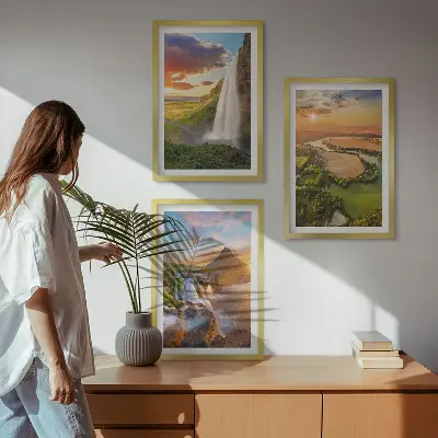Set de 3 cuadros de paisajes de cascadas del oeste para salón