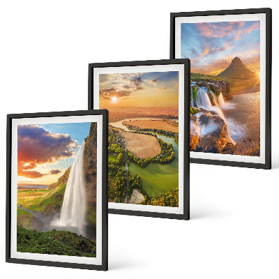 Set de 3 cuadros para salón Paisajes de cascadas del oeste