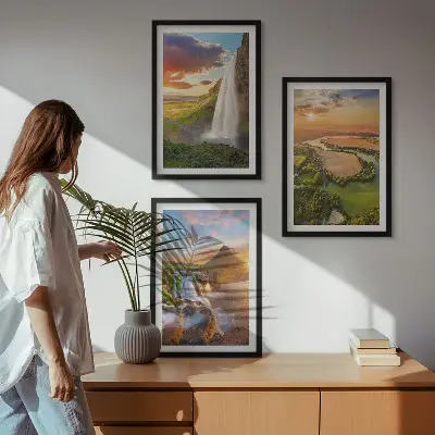 Set de 3 cuadros de paisajes de cascadas del oeste para salón