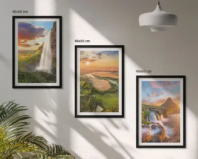 Set de 3 cuadros de paisajes de cascadas del oeste para salón