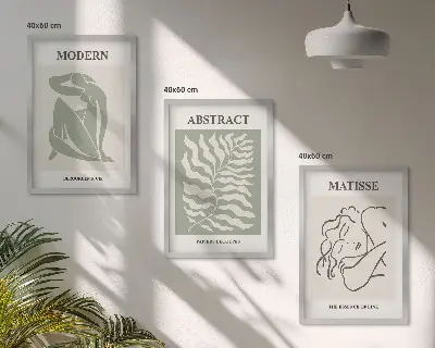 Set de 3 cuadros decorativos diseño elegante en tonos verdes con personajes