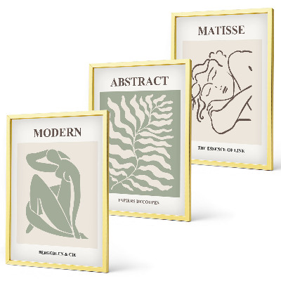 Set de 3 cuadros para salón Cuadros verdes elegantes con personajes