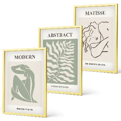 Set de 3 cuadros decorativos diseño elegante en tonos verdes con personajes