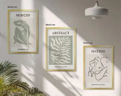 Set de 3 cuadros decorativos diseño elegante en tonos verdes con personajes