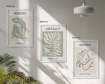 Set de 3 cuadros decorativos diseño elegante en tonos verdes con personajes