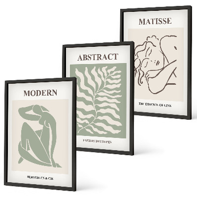 Set de 3 cuadros para salón Cuadros verdes elegantes con personajes