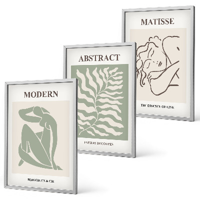 Set de 3 cuadros para salón Cuadros verdes elegantes con personajes