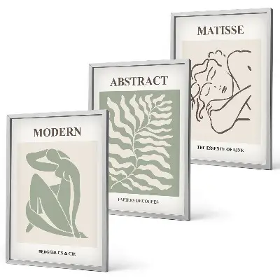 Set de 3 cuadros decorativos diseño elegante en tonos verdes con personajes