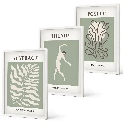 Set de 3 cuadros para salón con patrones de plantas verdes de Matisse