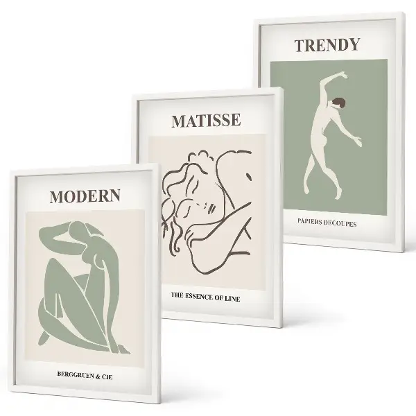 Set de 3 cuadros para salón con diseño de personajes minimalistas