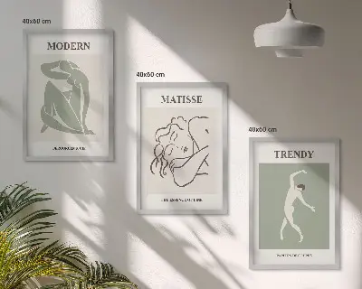Set de 3 cuadros para salón con diseño de personajes minimalistas