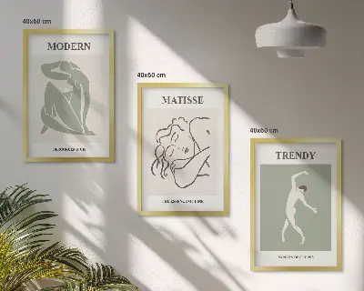 Set de 3 cuadros para salón con diseño de personajes minimalistas