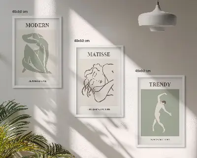 Set de 3 cuadros para salón con diseño de personajes minimalistas