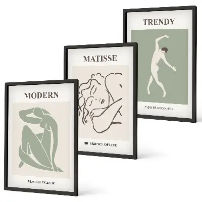 Set de 3 cuadros para salón con diseño de personajes minimalistas