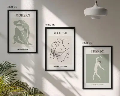 Set de 3 cuadros para salón con diseño de personajes minimalistas