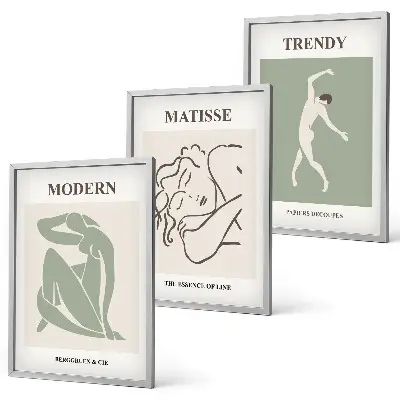 Set de 3 cuadros para salón con diseño de personajes minimalistas