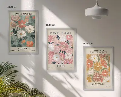 Set de 3 cuadros decorativos con estampados florales de Londres, Tokio y Ámsterdam