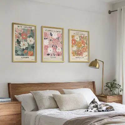 Set de 3 cuadros decorativos con estampados florales de Londres, Tokio y Ámsterdam