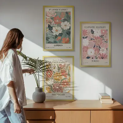 Set de 3 cuadros decorativos con estampados florales de Londres, Tokio y Ámsterdam