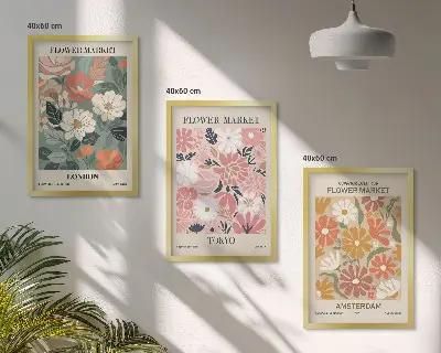 Set de 3 cuadros decorativos con estampados florales de Londres, Tokio y Ámsterdam