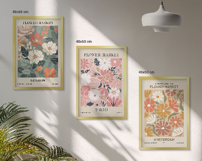 Set de 3 cuadros para salón Estampados florales Londres Tokio Ámsterdam